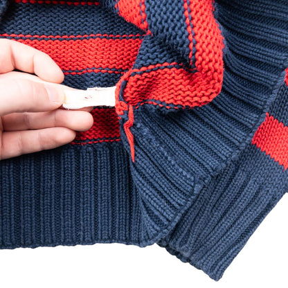 Vintage 90s Polo Ralph Lauren Crest Striped Knit Jumper Size M | Medium, Navy
