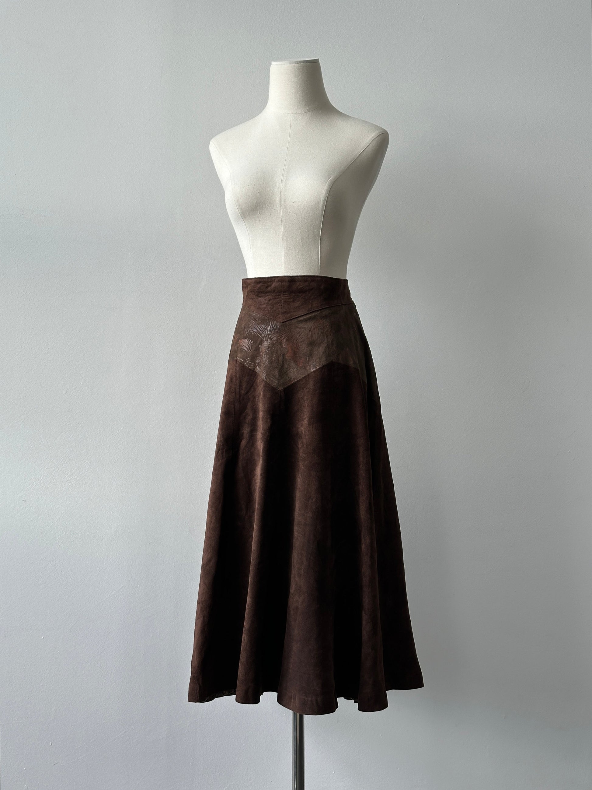 Vintage 1990s Suede Midi Skirt - W28