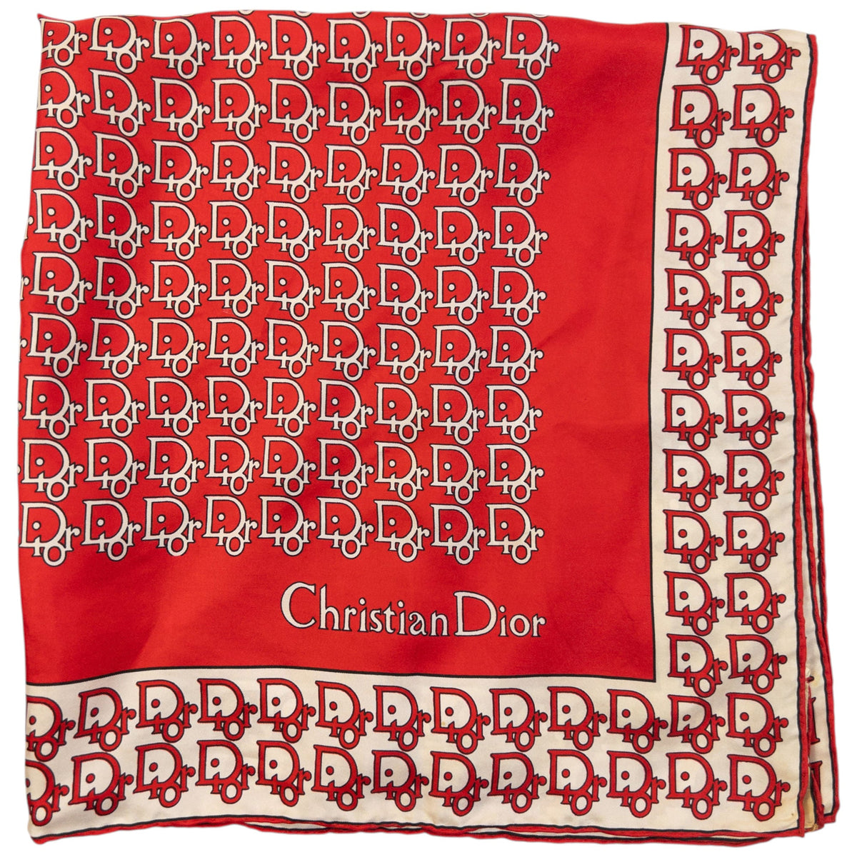 Vintage 80s Dior Monogram Silk Scarf | O/S, Red