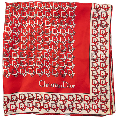 Vintage 80s Dior Monogram Silk Scarf | O/S, Red