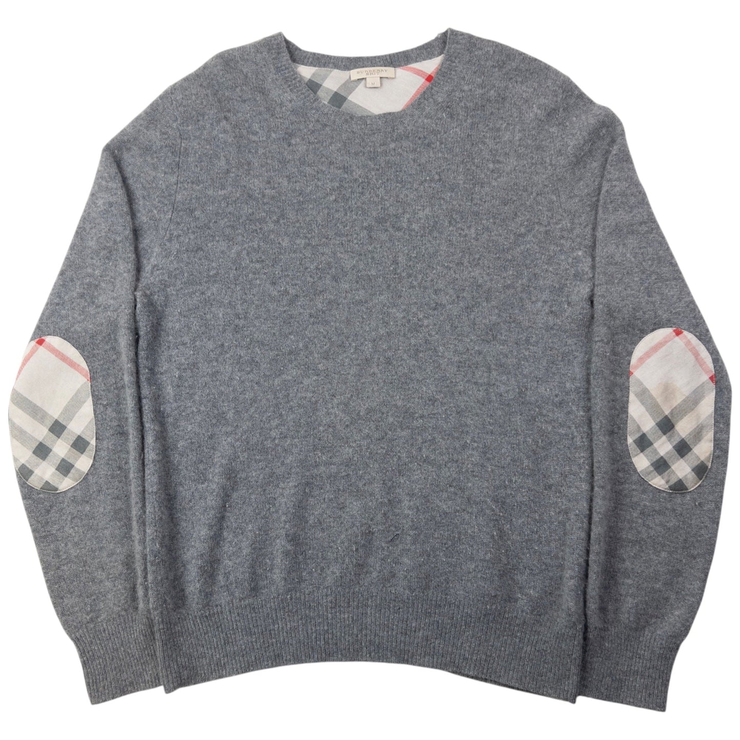 Vintage 2000s Burberry Brit Nova Check Elbow Patch Cashmere Jumper Size M | Medium, Grey