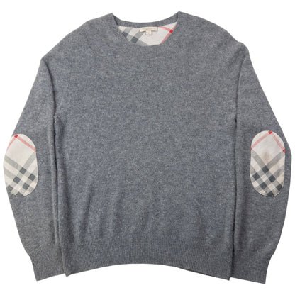 Vintage 2000s Burberry Brit Nova Check Elbow Patch Cashmere Jumper Size M | Medium, Grey