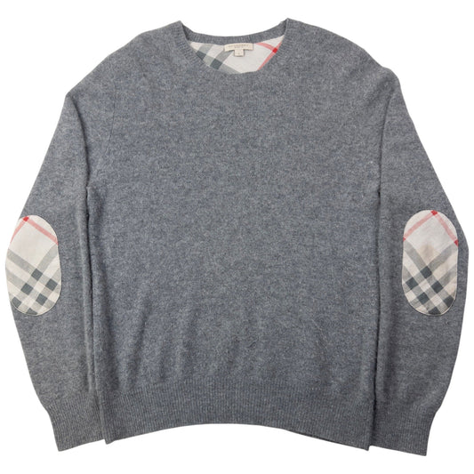 Vintage 2000s Burberry Brit Nova Check Elbow Patch Cashmere Jumper Size M | Medium, Grey