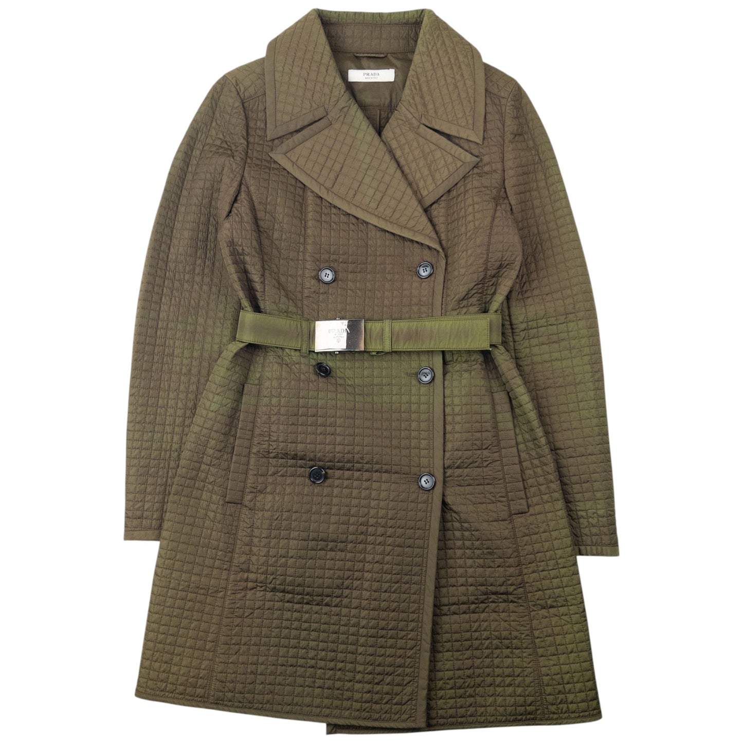 Vintage 2000s Prada Quilted Belt Waist Trench Jacket Womens Size M | Medium, Green