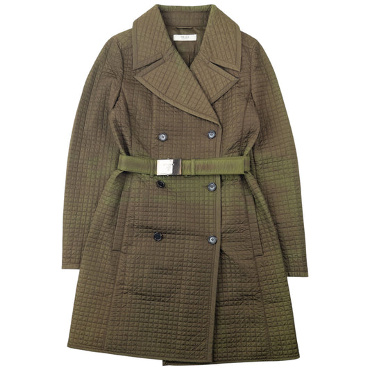 Vintage 2000s Prada Quilted Belt Waist Trench Jacket Womens Size M | Medium, Green