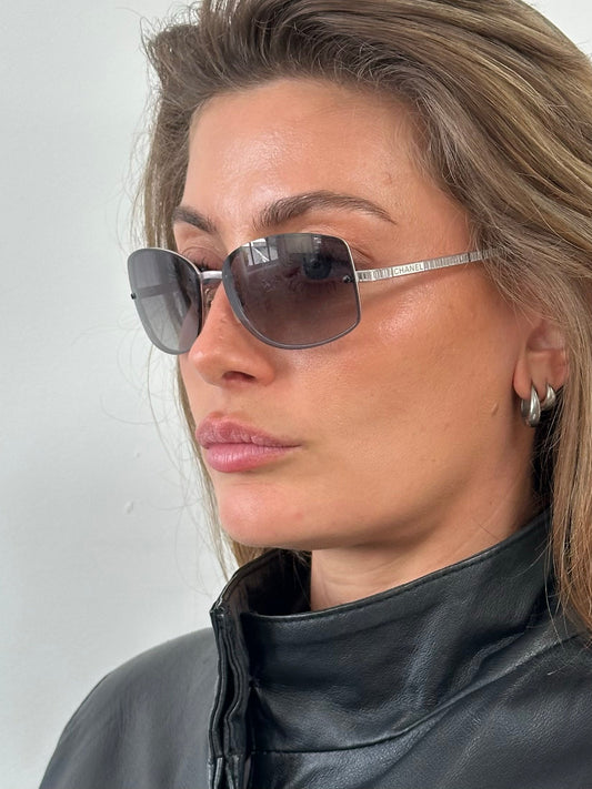 Chanel 2000s Rimless Crystal Bar Rectangle Sunglasses