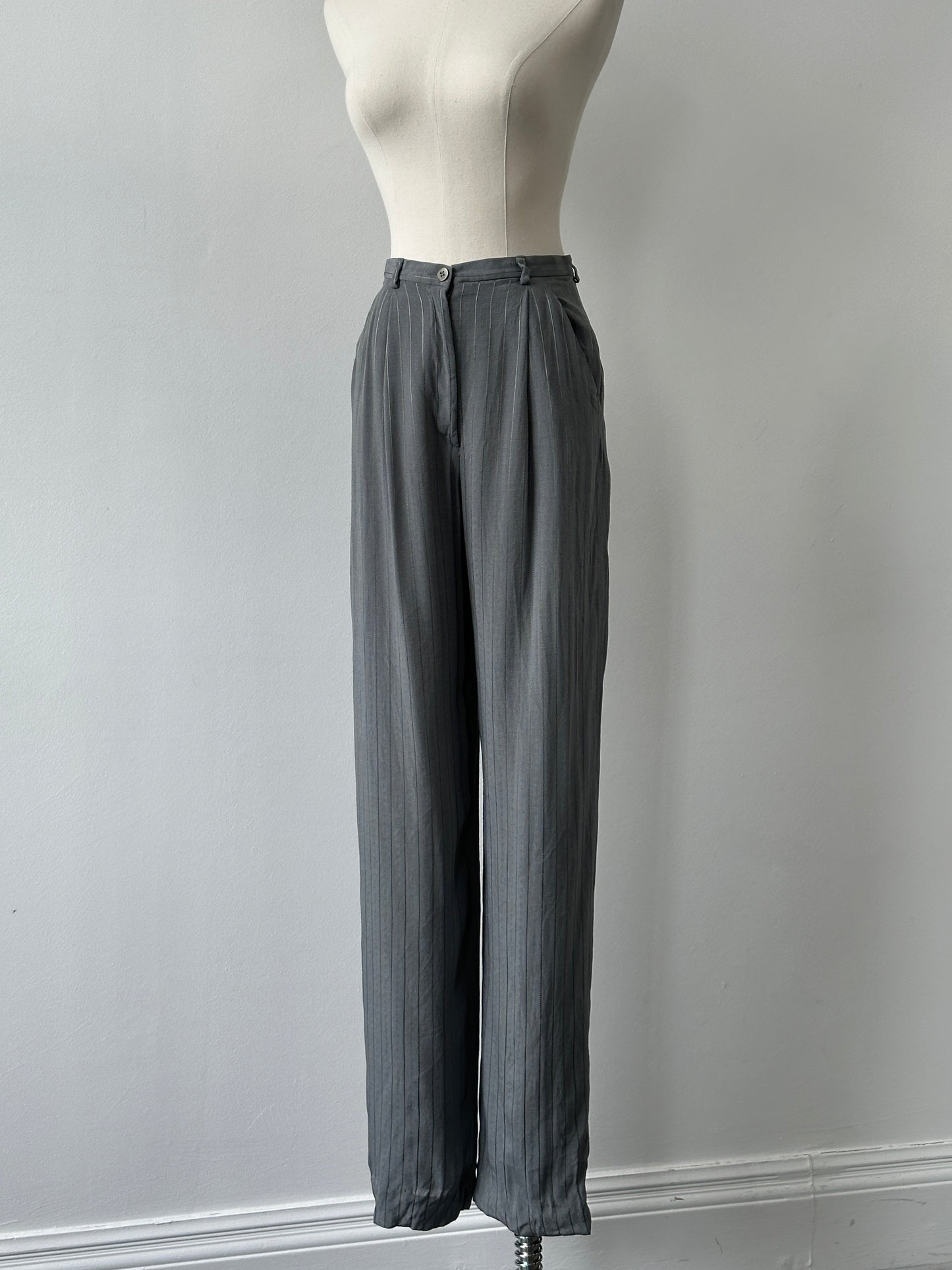Girogio Armani 1990s Striped Straight Leg Tailored Trousers - W25