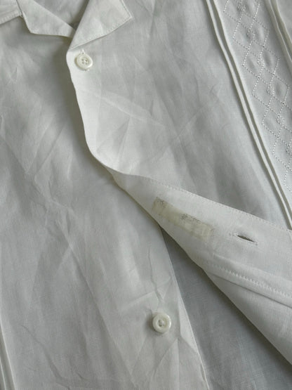 Vintage 1990s Linen Open Collar Short Sleeve Shirt - XL