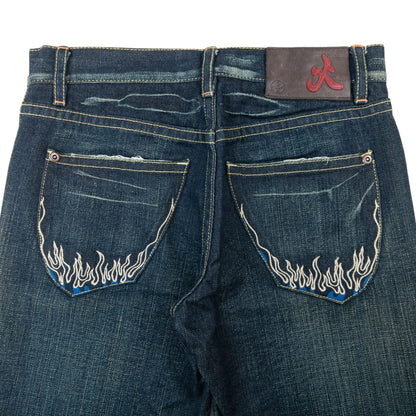 Vintage Nippon Blue Japanese Flame Embroidered Jeans Size W31