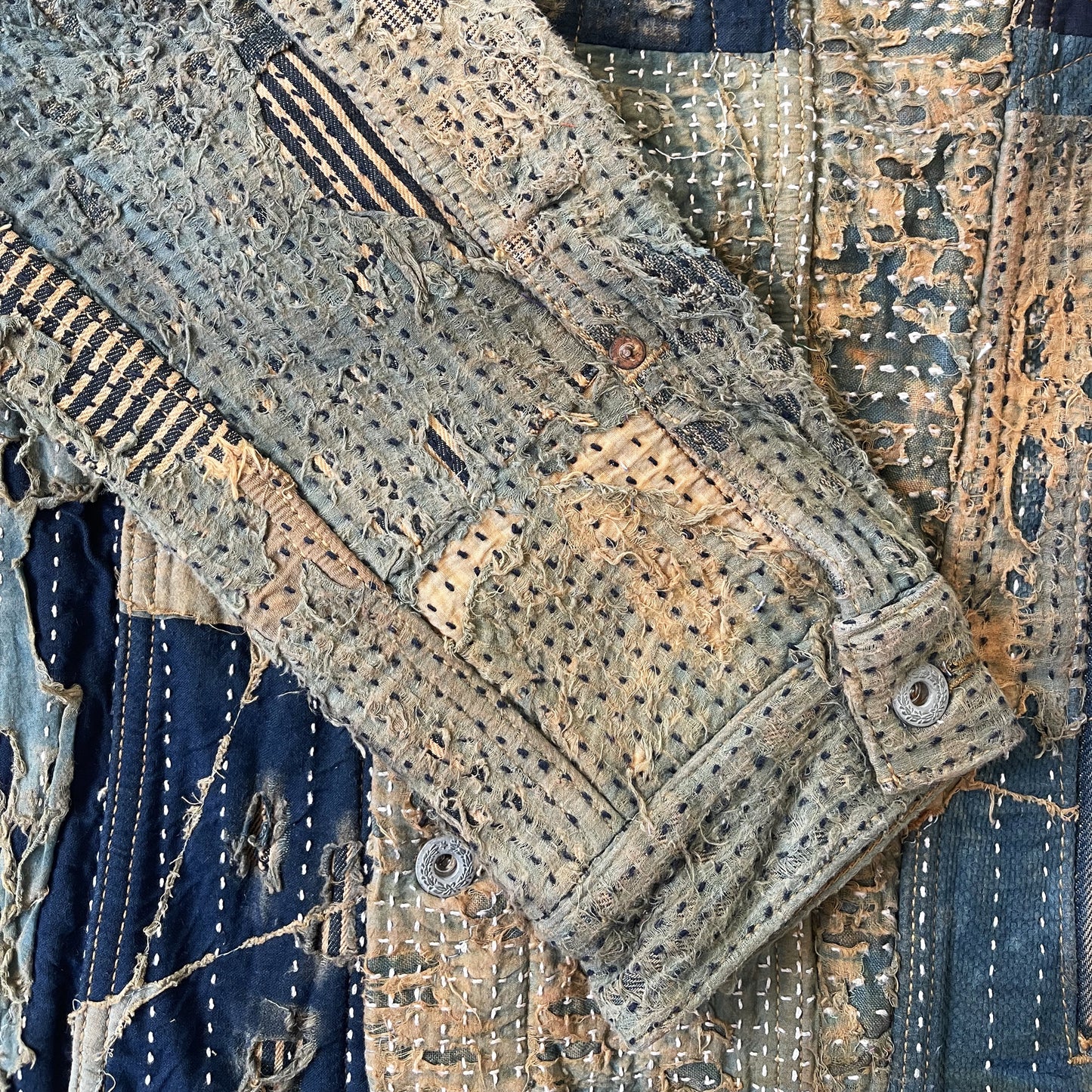 Boro Sashiko Distressed Denim Trucker Jacket - XL