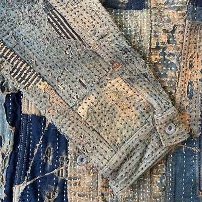 Boro Sashiko Distressed Denim Trucker Jacket - XL