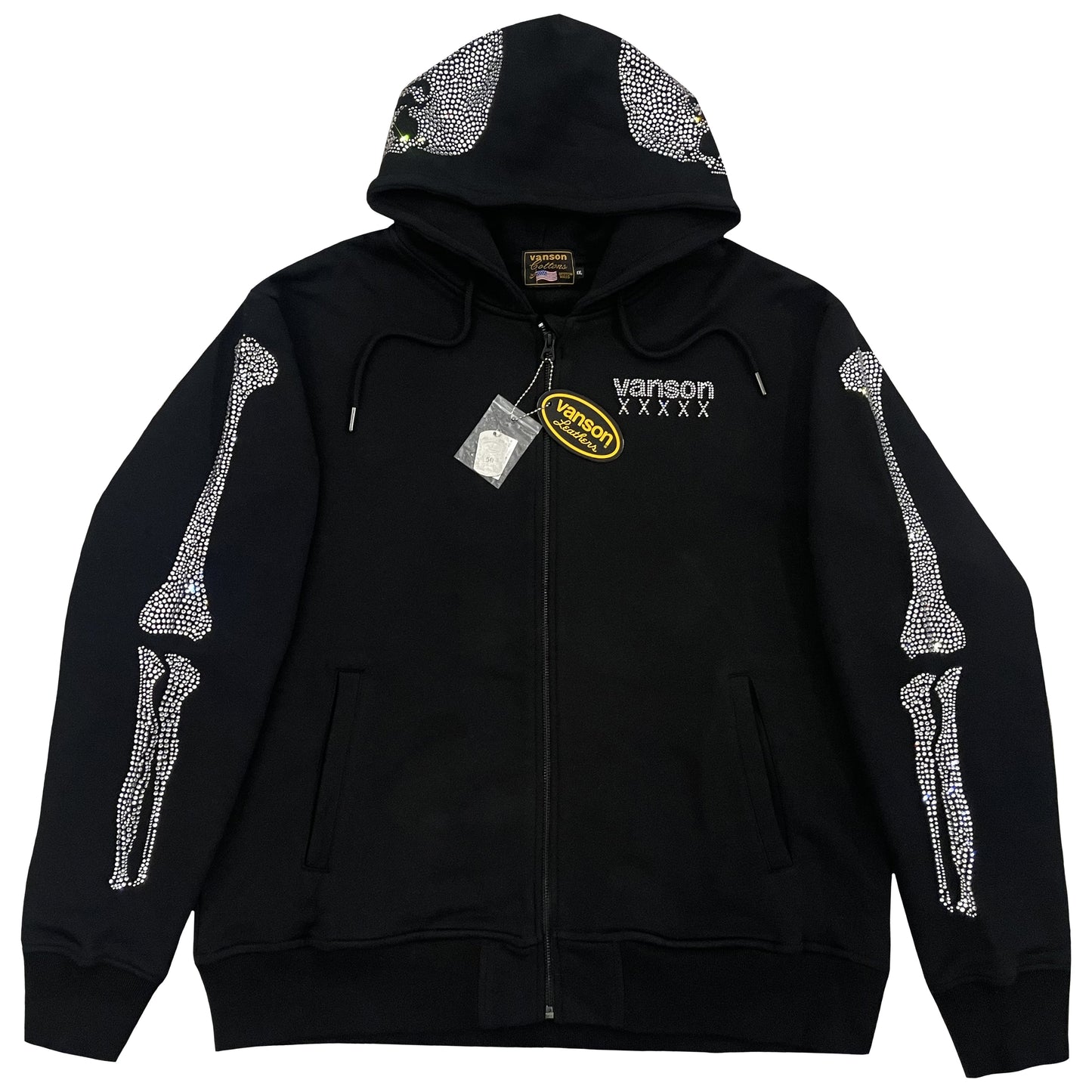 Vanson Leathers 50th Anniversary Rhinestone Skeleton Hoodie - XL | XL, Black