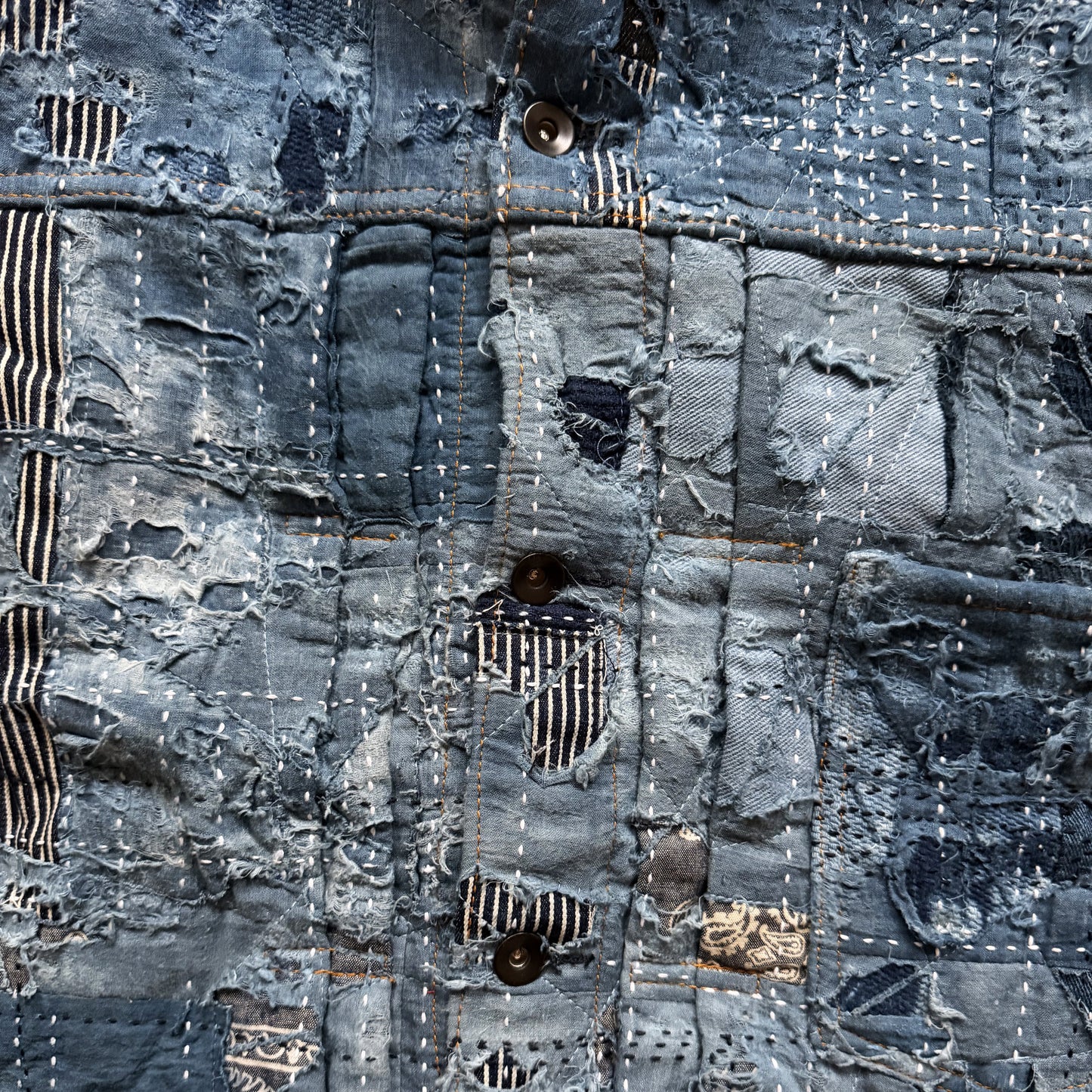 Indigo Boro Sashiko Distressed Denim Trucker Jacket - XL
