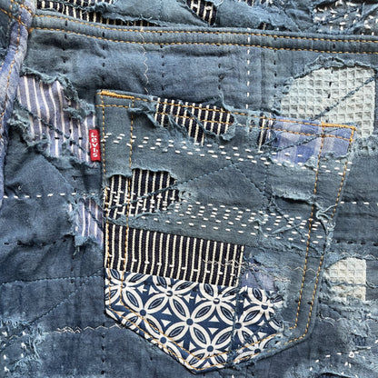 Indigo Boro Sashiko Distressed 501 Jeans - W32"