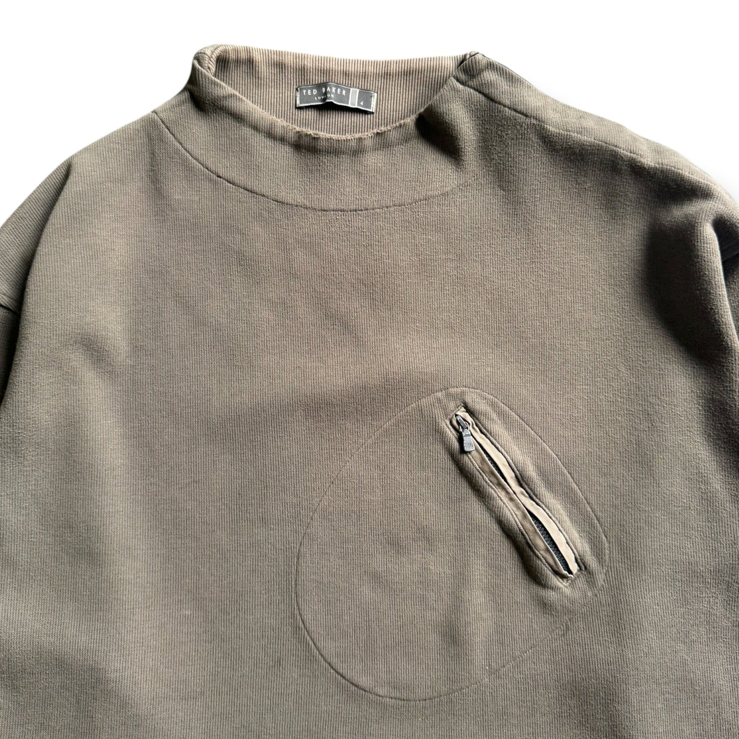 2000's Ted Baker Asymmetric Stash Pocket Sweatshirt (L) | Large, Khaki
