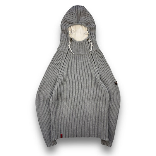 2000's Schott NYC Dual Zip Knitted Balaclava Hoodie (L) | Default Title, Grey