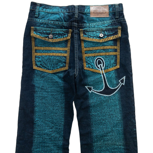 Vintage Anchor Blue Dyed Strip Denim Jeans Size W30
