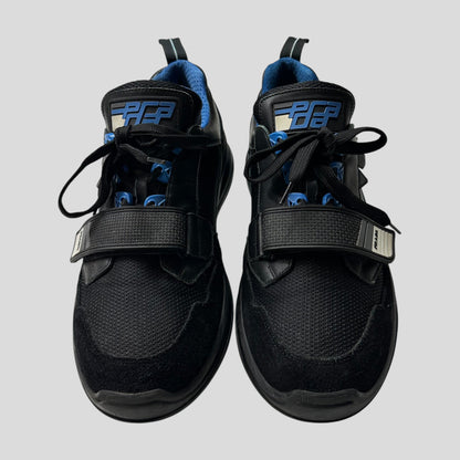 Prada 2018 Mechano Nero Voyage Rubber + Leather Logo Trainers - UK8.5/9