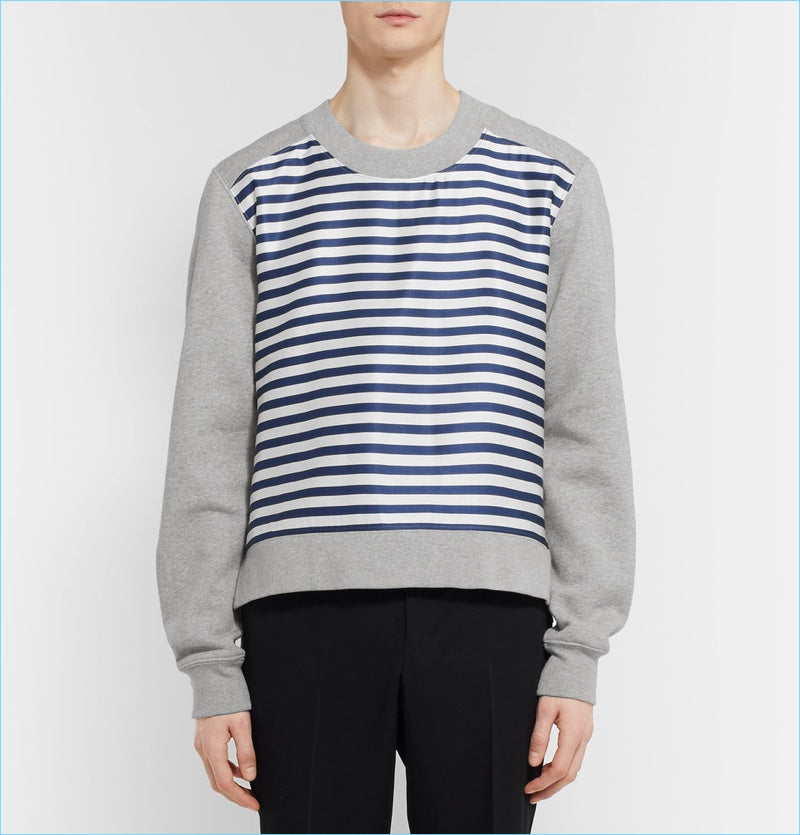 Burberry 2017 Striped Nylon Appliqué Logo Crewneck - XXL | Grey