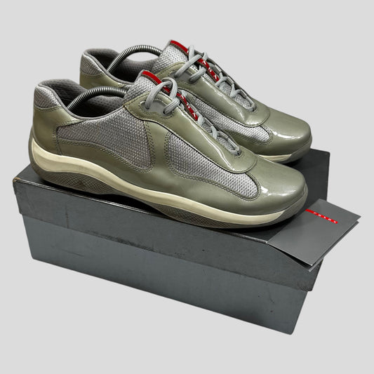 Prada Americas Cup 2012 Patent Green Leather & Grey Mesh Trainer - UK10/10.5