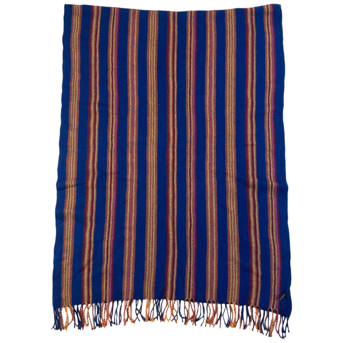 Vintage 2000s Issey Miyake Striped Wool Tassel Scarf | O/S, Blue