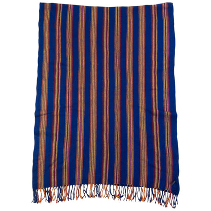 Vintage 2000s Issey Miyake Striped Wool Tassel Scarf | O/S, Blue