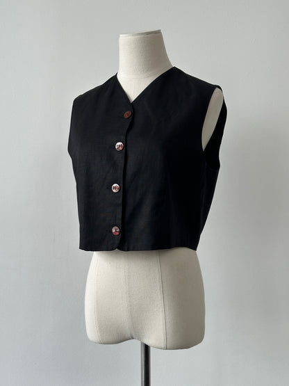 Italian Vintage 1990s Linen Sleeveless Waistcoat - M