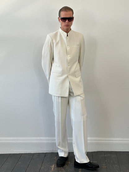Vintage 1990s Collarless Single Breasted Suit - 40R/W30