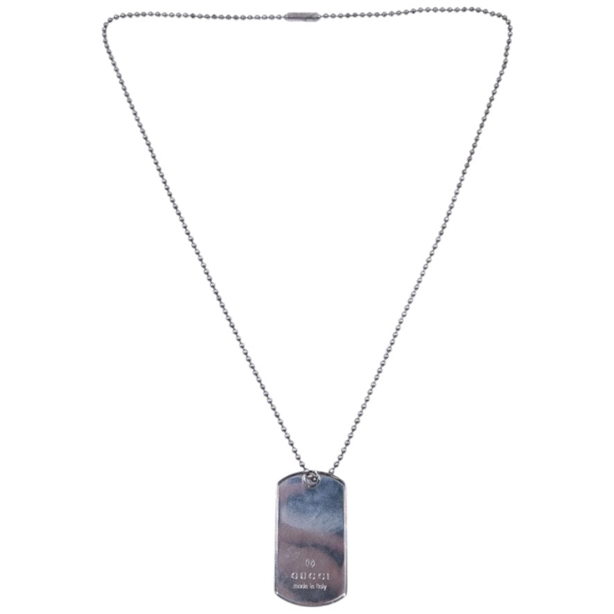 Vintage 2000s Gucci Embossed Dog Tag Necklace | O/S, Grey