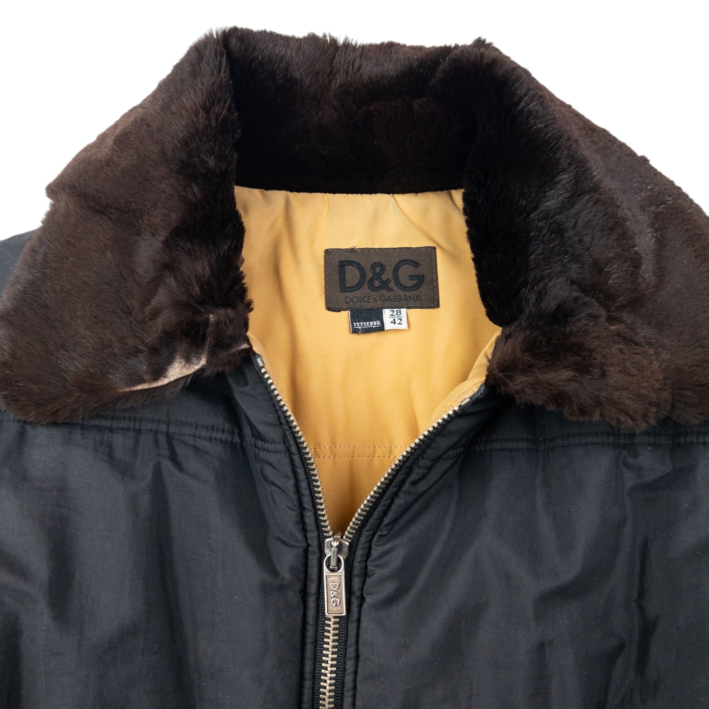 Vintage 90s Dolce & Gabbana Padded Fur Collar Jacket Size M | Medium, Black
