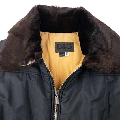 Vintage 90s Dolce & Gabbana Padded Fur Collar Jacket Size M | Medium, Black