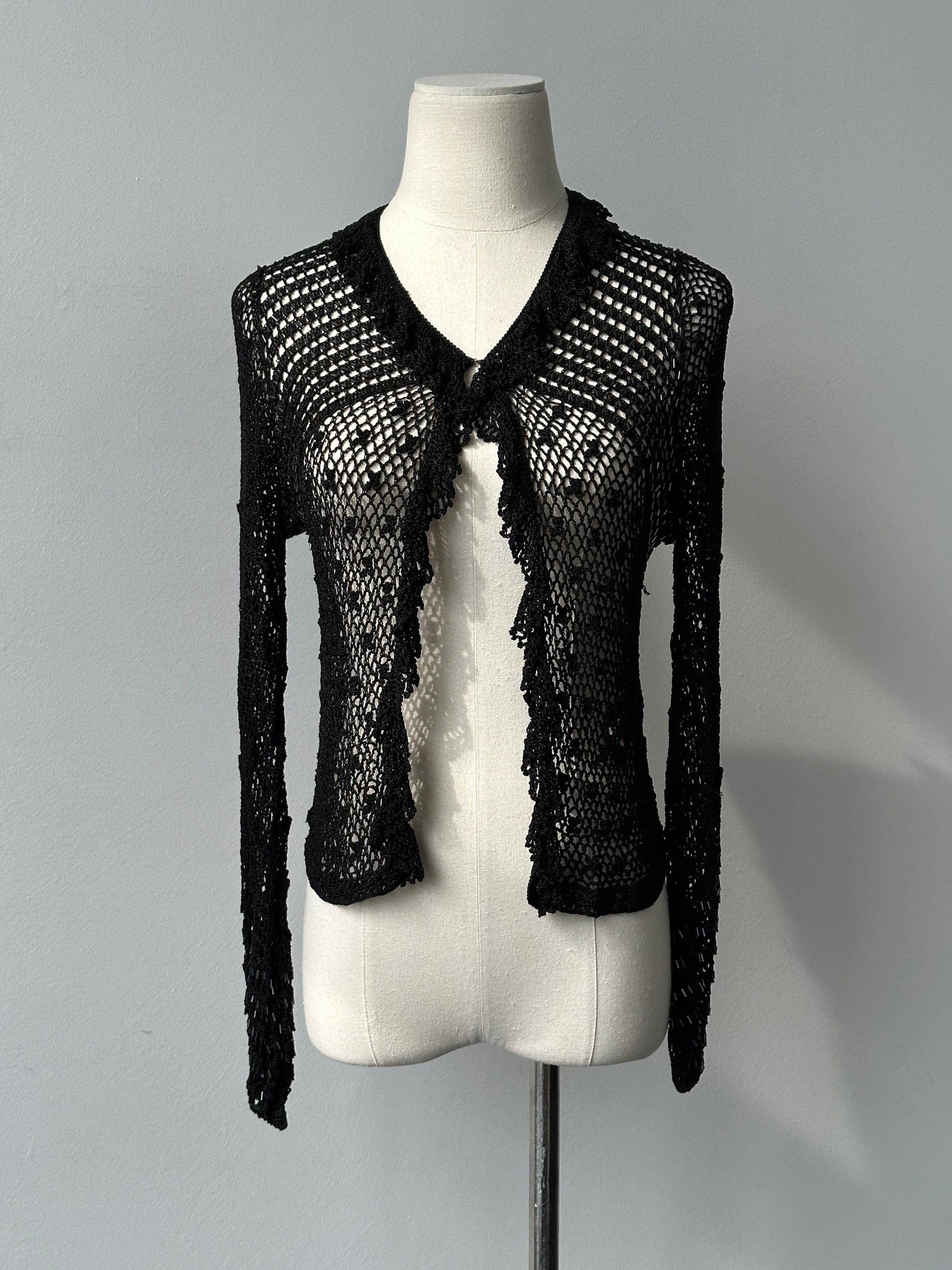 Vintage 2000s Open Knit Beaded Cardigan - XS-S