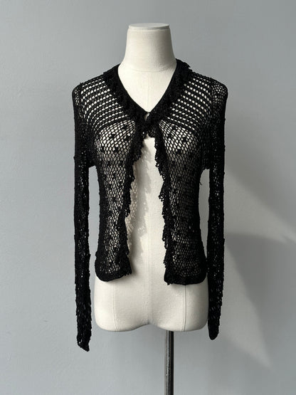 Vintage 2000s Open Knit Beaded Cardigan - XS-S