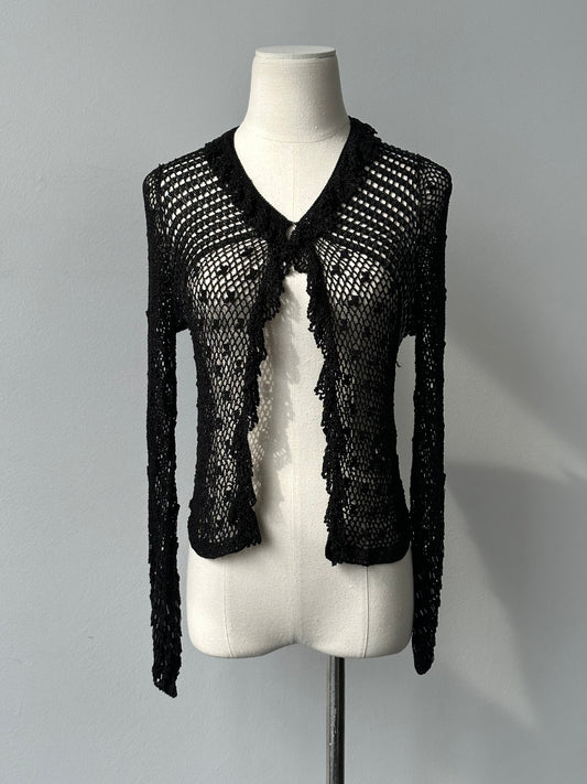 Vintage 2000s Open Knit Beaded Cardigan - XS-S