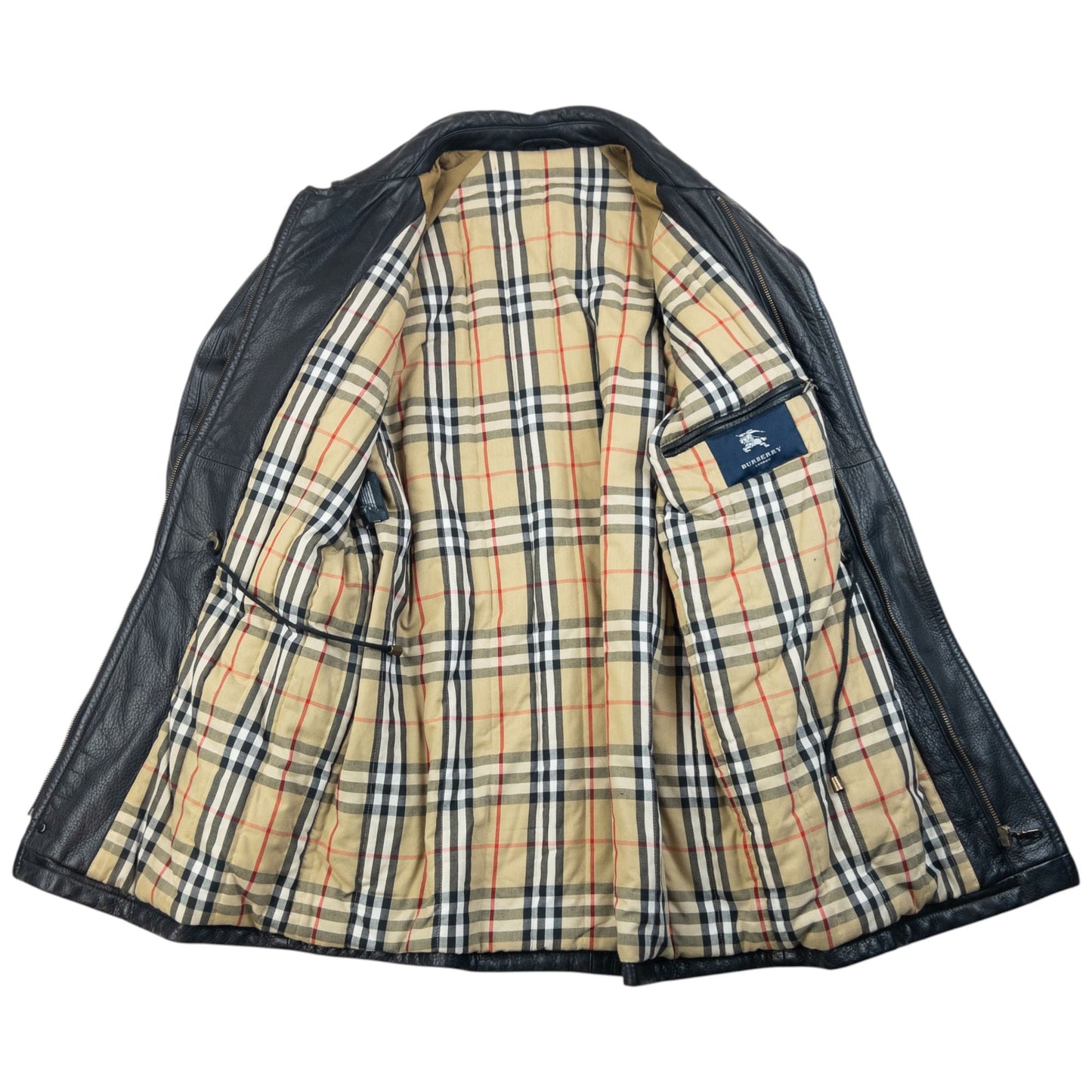Vintage 2000s Burberry Nova Check Lined Leather Jacket Size M | Medium, Black
