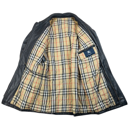 Vintage 2000s Burberry Nova Check Lined Leather Jacket Size M | Medium, Black