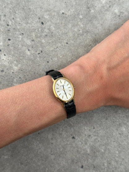 Vintage Montine 1980s Swiss Gold Tone 17 Jewel Leather Watch