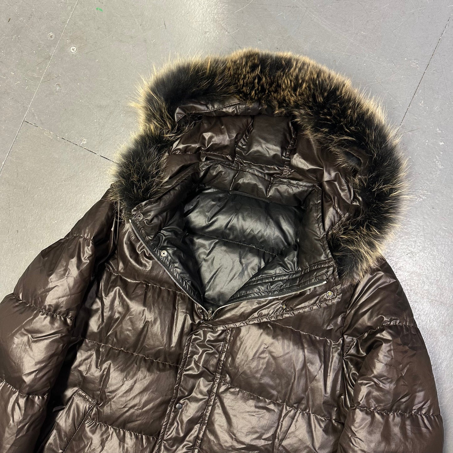 Takeo Kikuchi Puffer Jacket With Fur Hood In Brown ( L )