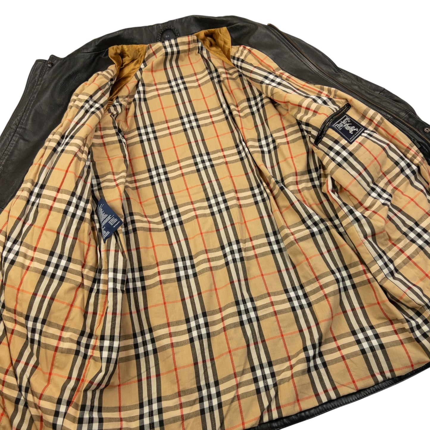 Vintage 90s Burberry Nova Check Lined Leather Jacket Size XL | XL, Black