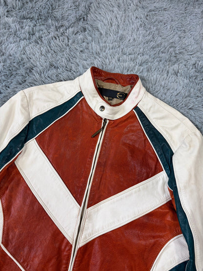 Just Cavalli 2005 Leather Panelled Moto Racer Jacket - M | O/S, Red