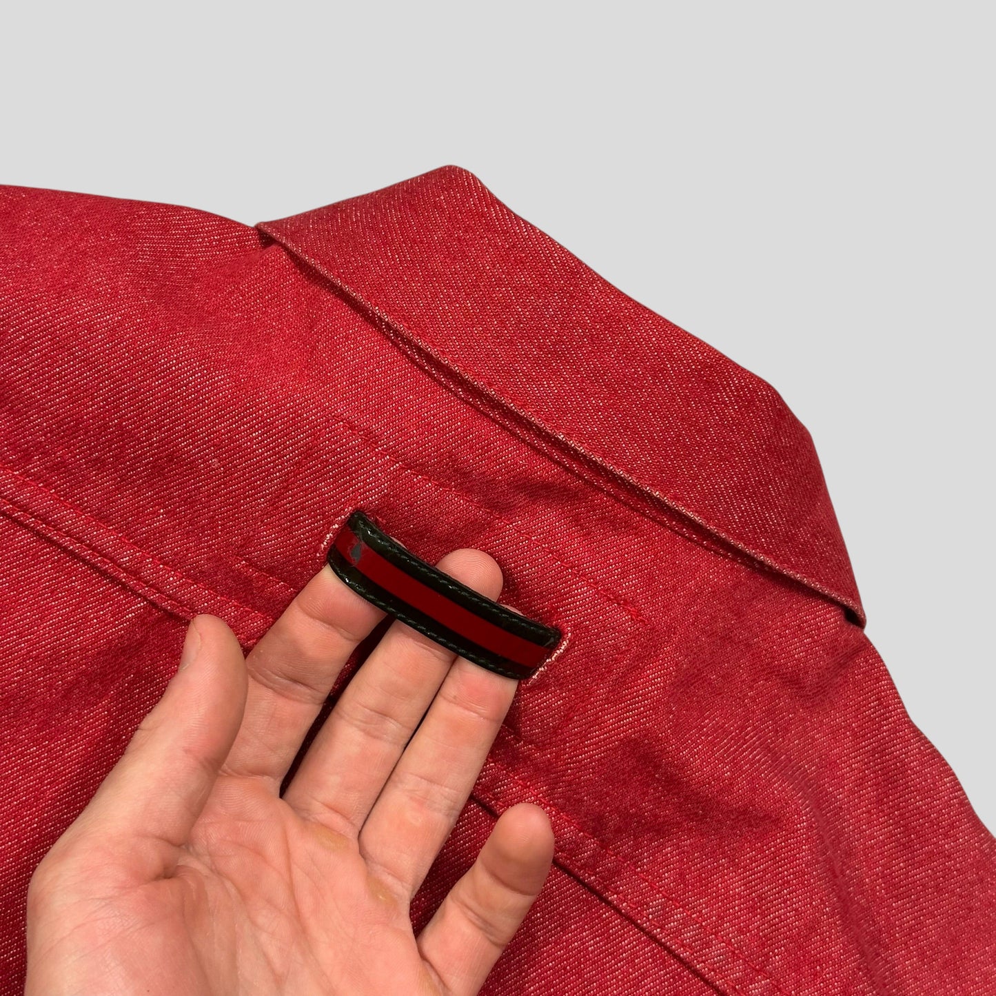 Gucci by Tom Ford 1999 Red Denim Cropped Front Drop Jacket - IT42 | Default Title, Red
