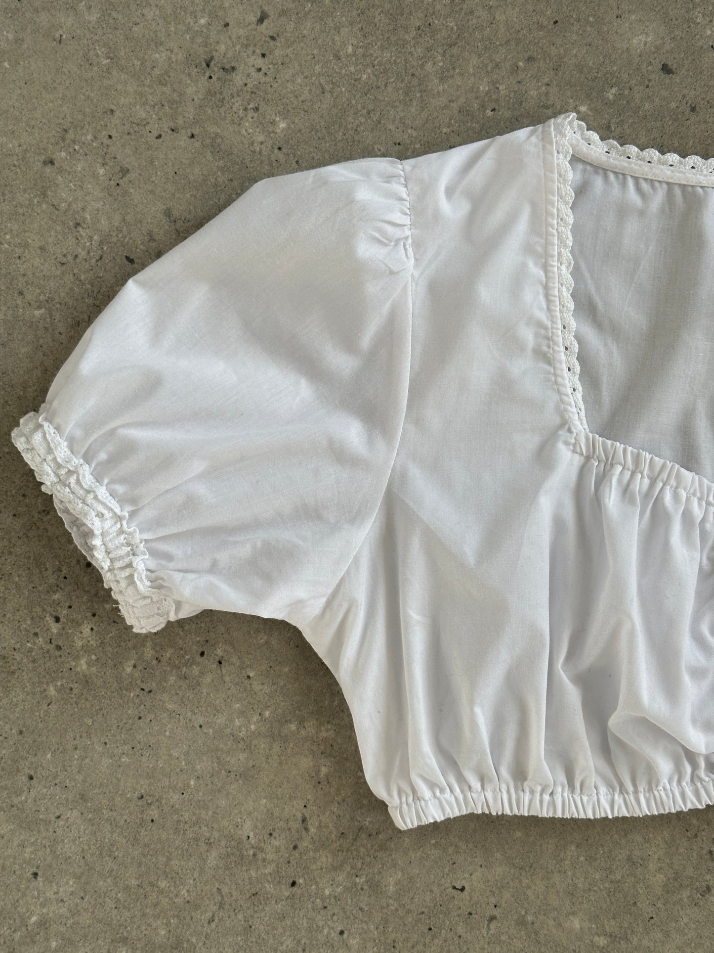 Vintage 2000s Ruched Trachten Cotton Crop Blouse Top - M