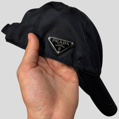Prada Milano Triangle Plaque Logo Black Nylon Baseball Cap - M/L | O/S, Black