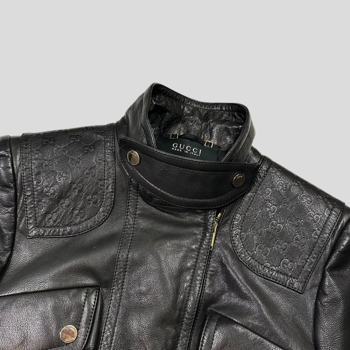 Gucci by Tom Ford 2003 GG Monogram Leather Belted Jacket - IT42