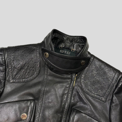 Gucci by Tom Ford 2003 GG Monogram Leather Belted Jacket - IT42