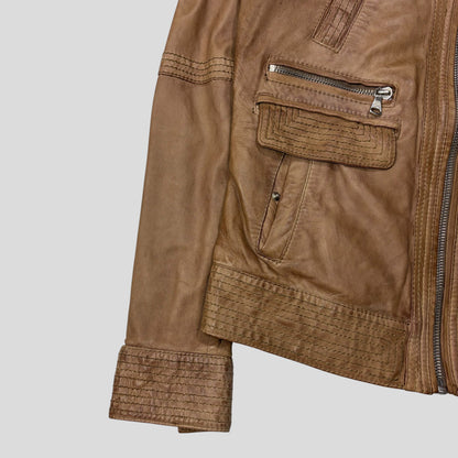 Dolce & Gabanna 2011 Antique Effect Leather Cargo Biker Jacket - M | Default Title, Brown