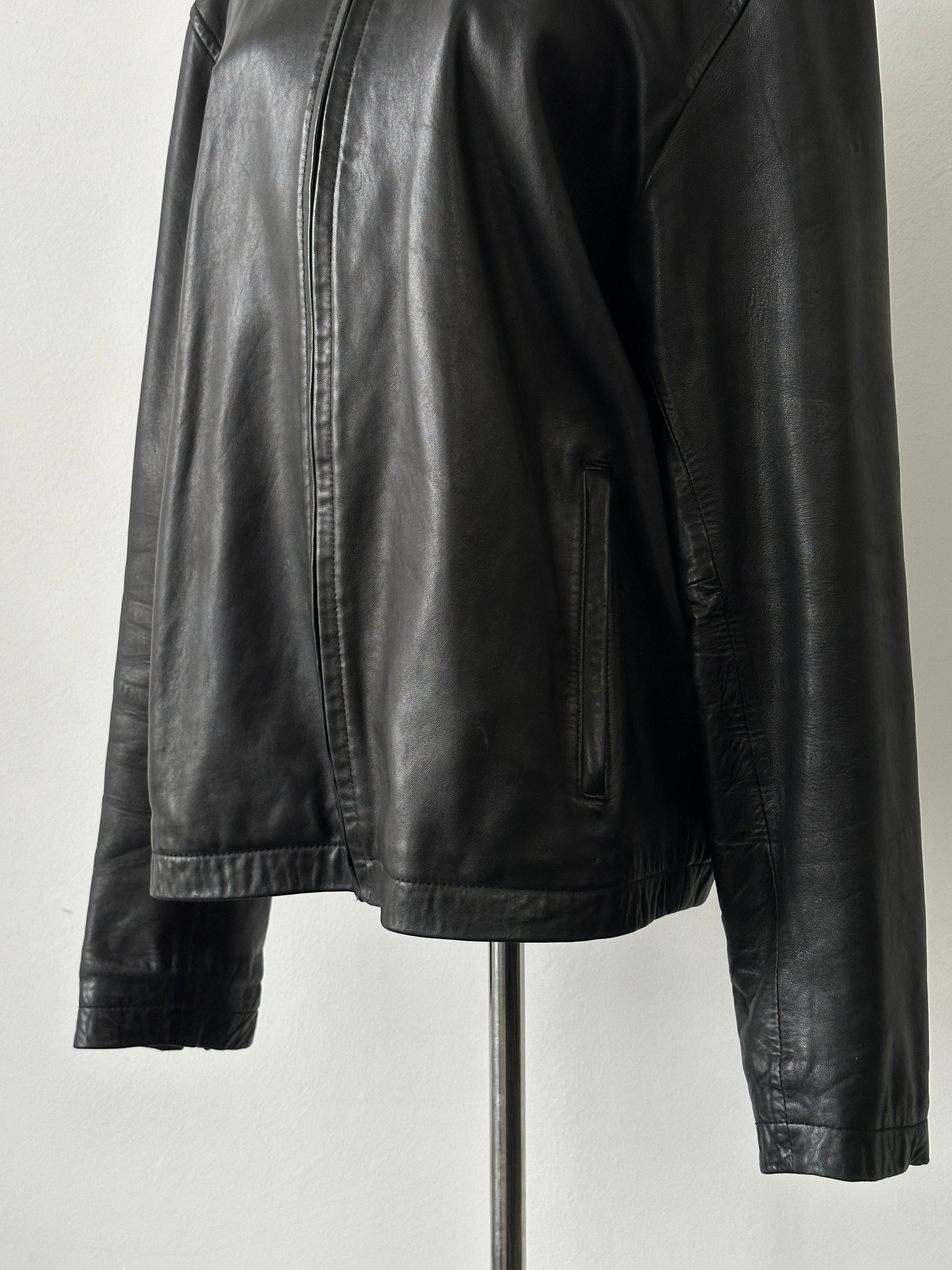 DKNY 1990s Minimal Smooth Leather Jacket - XL