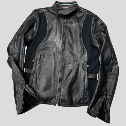 Prada Sport SS00 Leather Biker Curved Panelled Moto Jacket - IT48 (S) | Default Title, Black