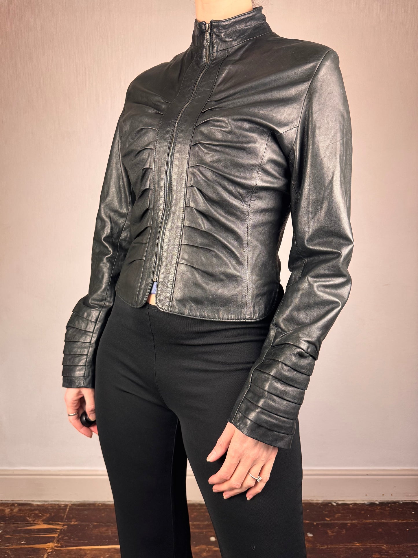 Dom & Ruby 2010s ruched leather jacket | Black, Black