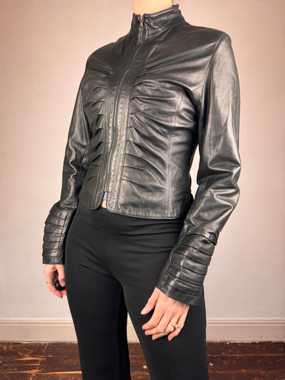 Dom & Ruby 2010s ruched leather jacket | Black, Black